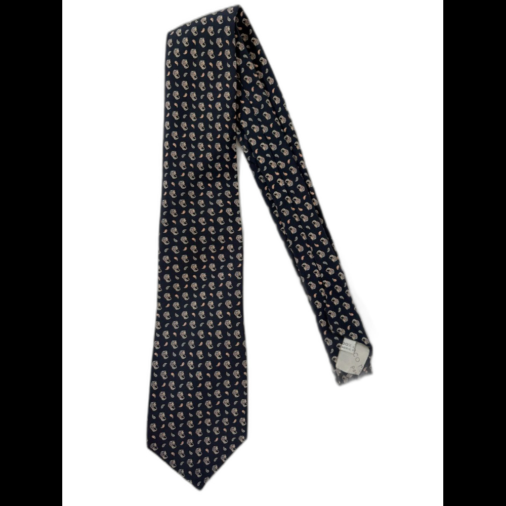 Paco Rabanne Vintage Patterned Navy Silk Tie